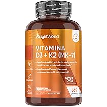 Vitamina D3 K2, 1 Compressa al Giorno, 2000UI di Colecalciferolo, 200ug di Menachinone, La Vitamina K Contribuisce al Mantenimento di Ossa Normali (EFSA), 365 Compresse (Per 1 Anno), Senza Glutine
