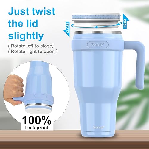Miniatura 4 de Sursip Vaso de 40 onzas, con aislamiento de acero inoxidable con asa no extraíble, mantiene las bebidas frías hasta 24 horas, a prueba de sudor,