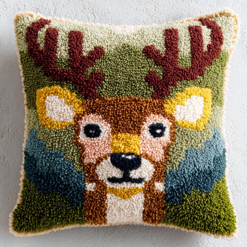 AxiangziK Latch Hook Pillow Cushion Cover Kit,Animals Sika Deer