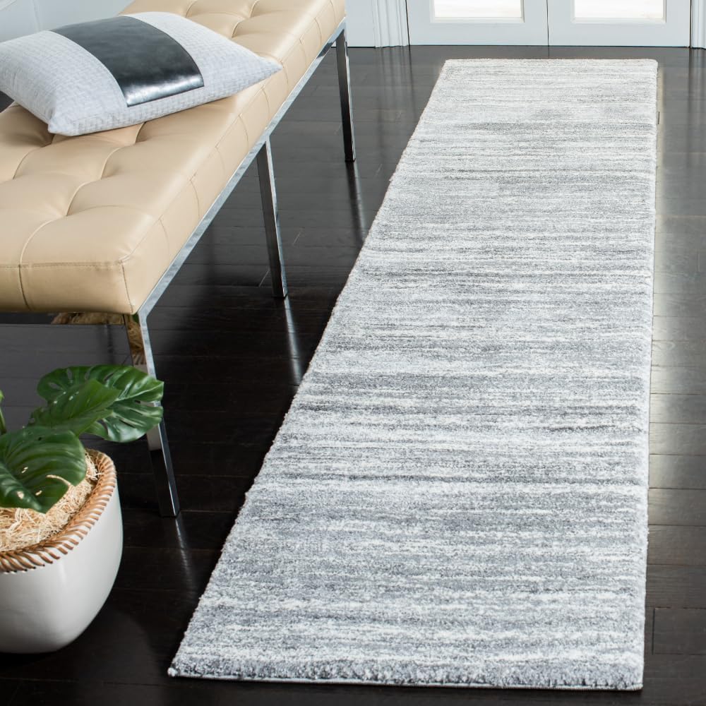 SAFAVIEH Cyrus Shag Collection Runner Rug - 2'2" x 9', Grey & Ivory, Modern Abstract Design, Non-Shedding & Easy Care, 0.8-inch Thick Ideal for High Traffic Areas in Living Room, Bedroom (CYR128F)