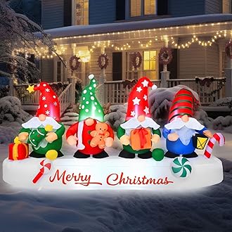 Rocinha 8FT Merry Christmas Inflatable Outdoor Decoration, Gnome Inflatable Christmas Decorations Outside, Blow Up Christmas Decorations Outdoor Inflatables Gnome Xmas Decorations