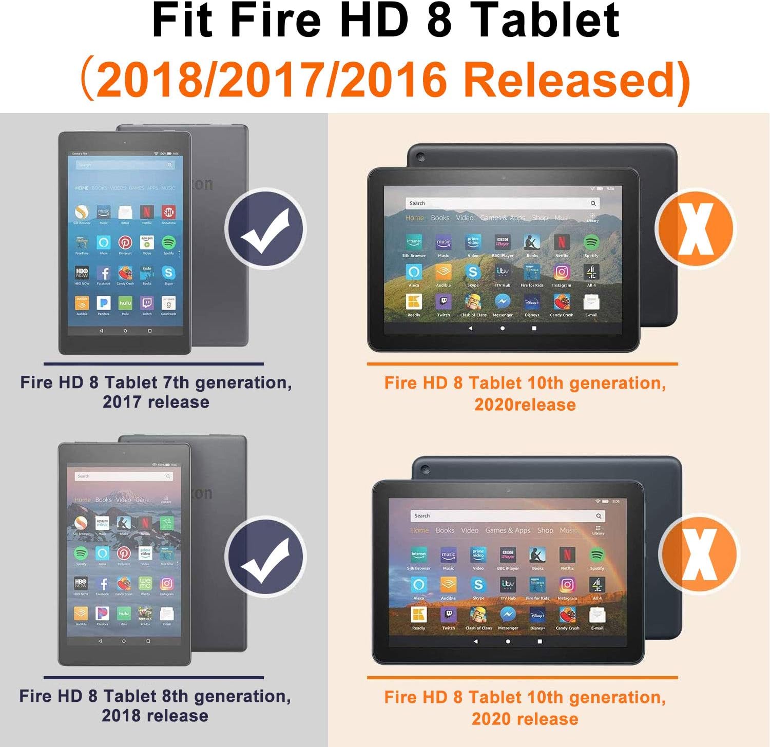 Previous Generation Fire HD 8 Tablet Case -Protective Cover with Auto Wake/Sleep for Fire HD 8 Tablet 7th and 8th Generation, 2017 and 2018 Release