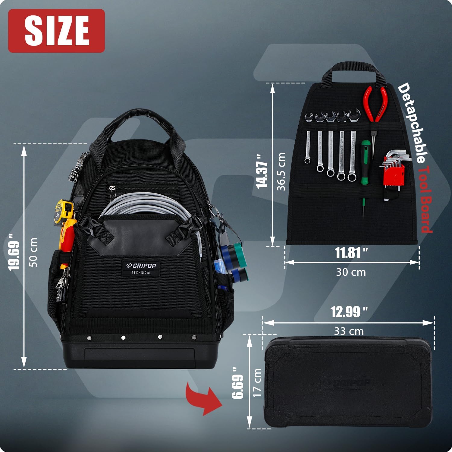 Tool Backpack, Heavy Duty Electrician Backpack with Waterproof Bottom & Laptop Compartment, Durable HVAC/Mechanic/Technicians Backpacks for Tool Organizer