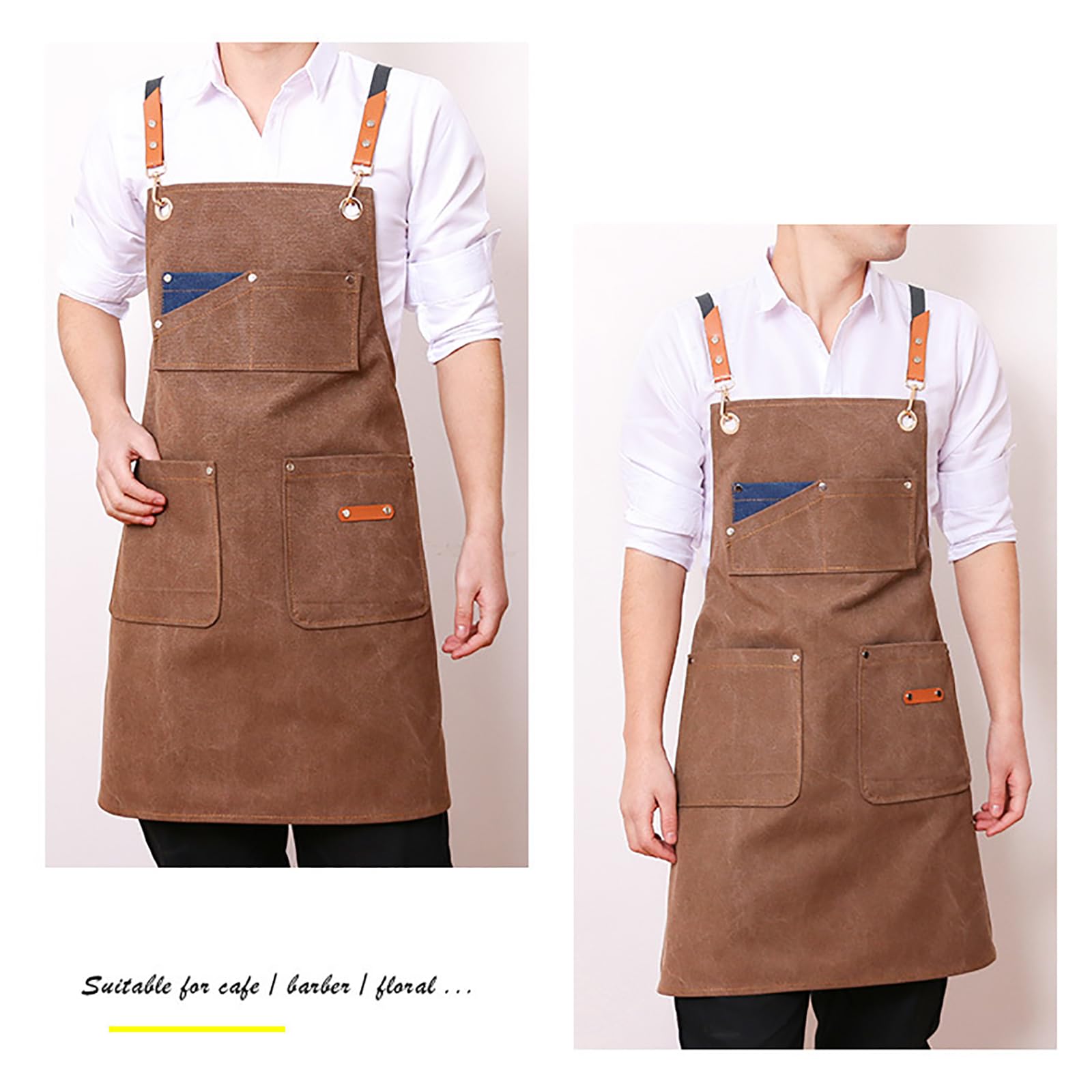 Delantal De Cocina Unisex, Lona De Algodón, Espalda Cruzada Ajustable con Bolsillos, Adecuado para Chef, Barbacoa Y Trabajo F,One Size