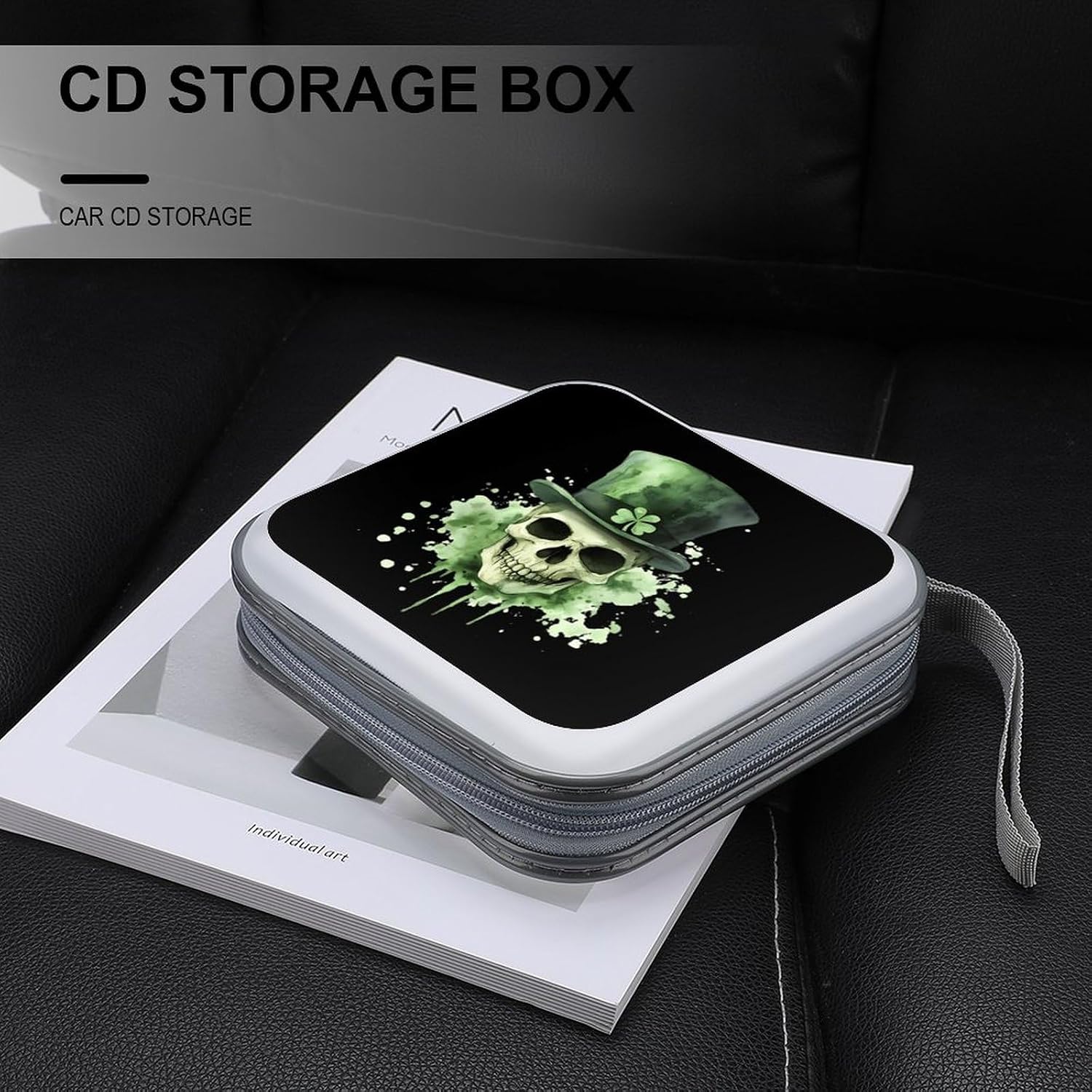 St. Patricks Day Skull CD Case Portable DVD Storage Box CD Wallet Holder Binder Organizer for Car Home
