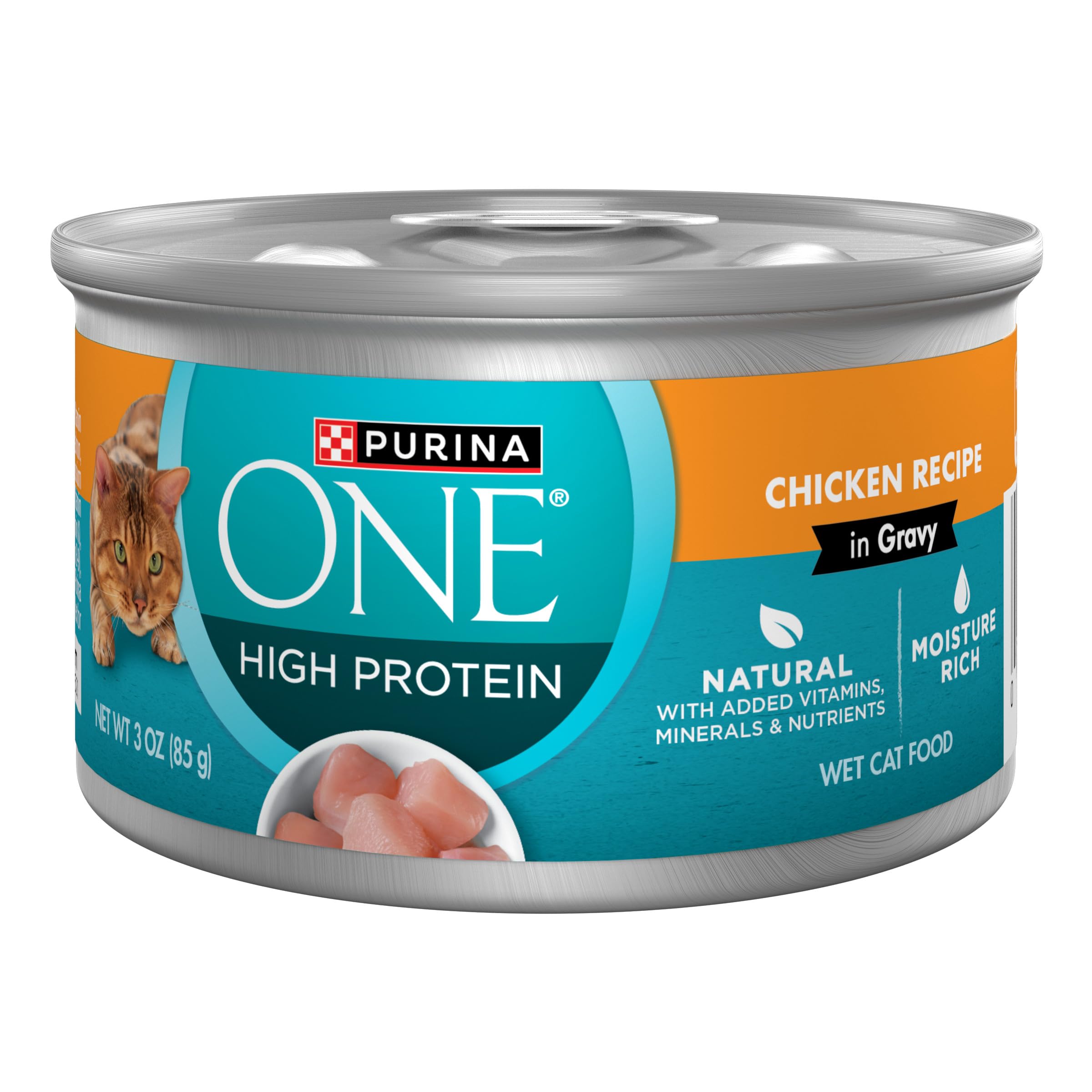 Purina ONE Natural High Protein Cat Food, Chicken Recipe in Wet Cat Food Gravy - (Pack of 24) 3 oz. Pull-Top Cans