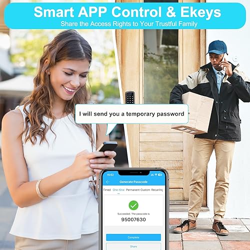 Miniatura 5 de Cerradura de puerta inteligente con asa, cerraduras exteriores de huellas dactilares, control de aplicación inalámbrico, cerradura digital de