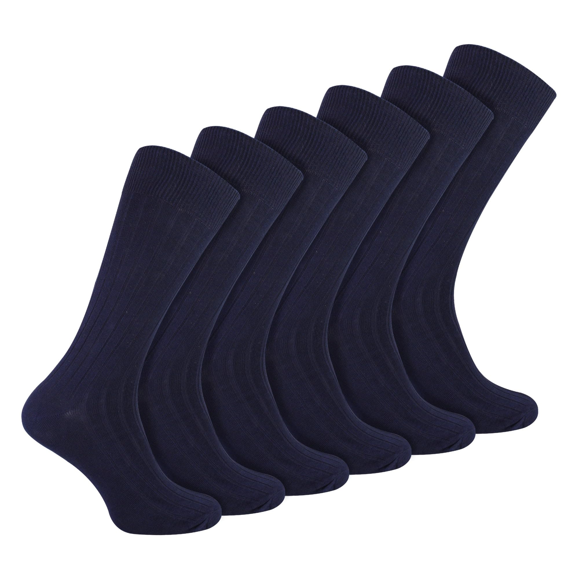 Sock Snob Men's Navy 6 Pairs Multipack Ribbed Dress Socks | | Breathable Crew Cotton Socks (6-11, )