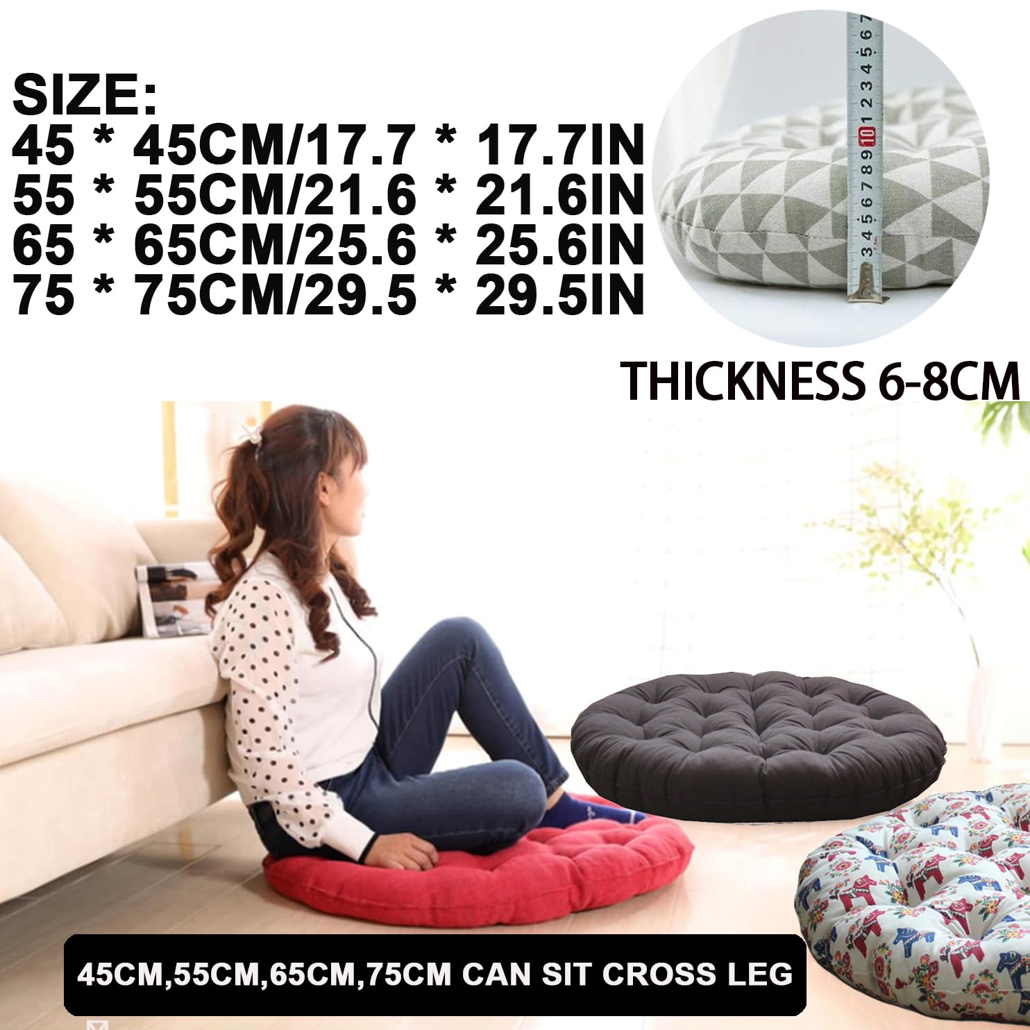 Cuscino Da Pavimento Bohemien 45x45cm - Per Yoga, Meditazione E Soggiorno, Cotone E Lino - Foto 8