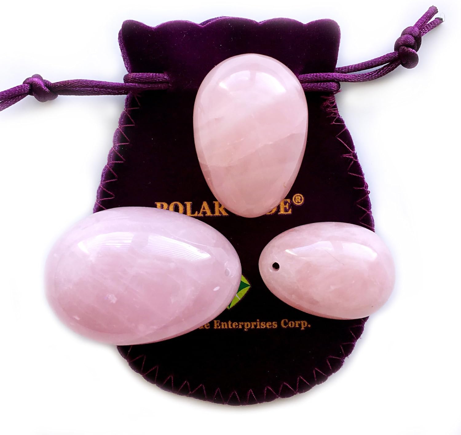 Drilled Rose Quartz Eggs Set of 3 – L, M & S 3-Size Natural Stone Eggs Handcrafted Love Stone with Smooth Surface, Wellness & Body Awareness Tool for Calm, Balance & Mindful Self-Care