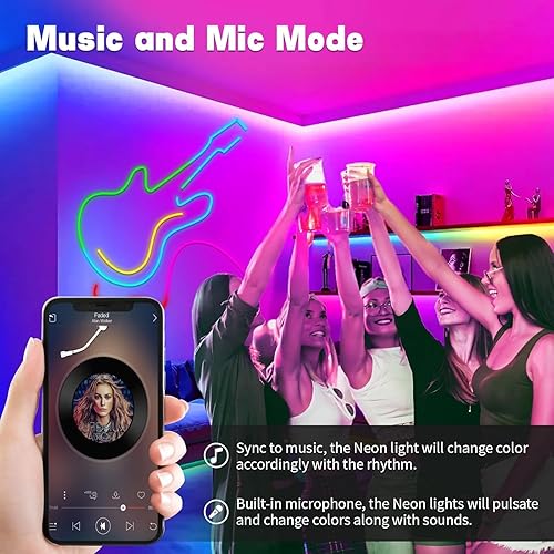 Miniatura 4 de Tira de luces LED RGB + IC de 6.56 pies, tira de luces LED flexibles sincronizadas con música alimentada por USB, control remoto y aplicación, luz