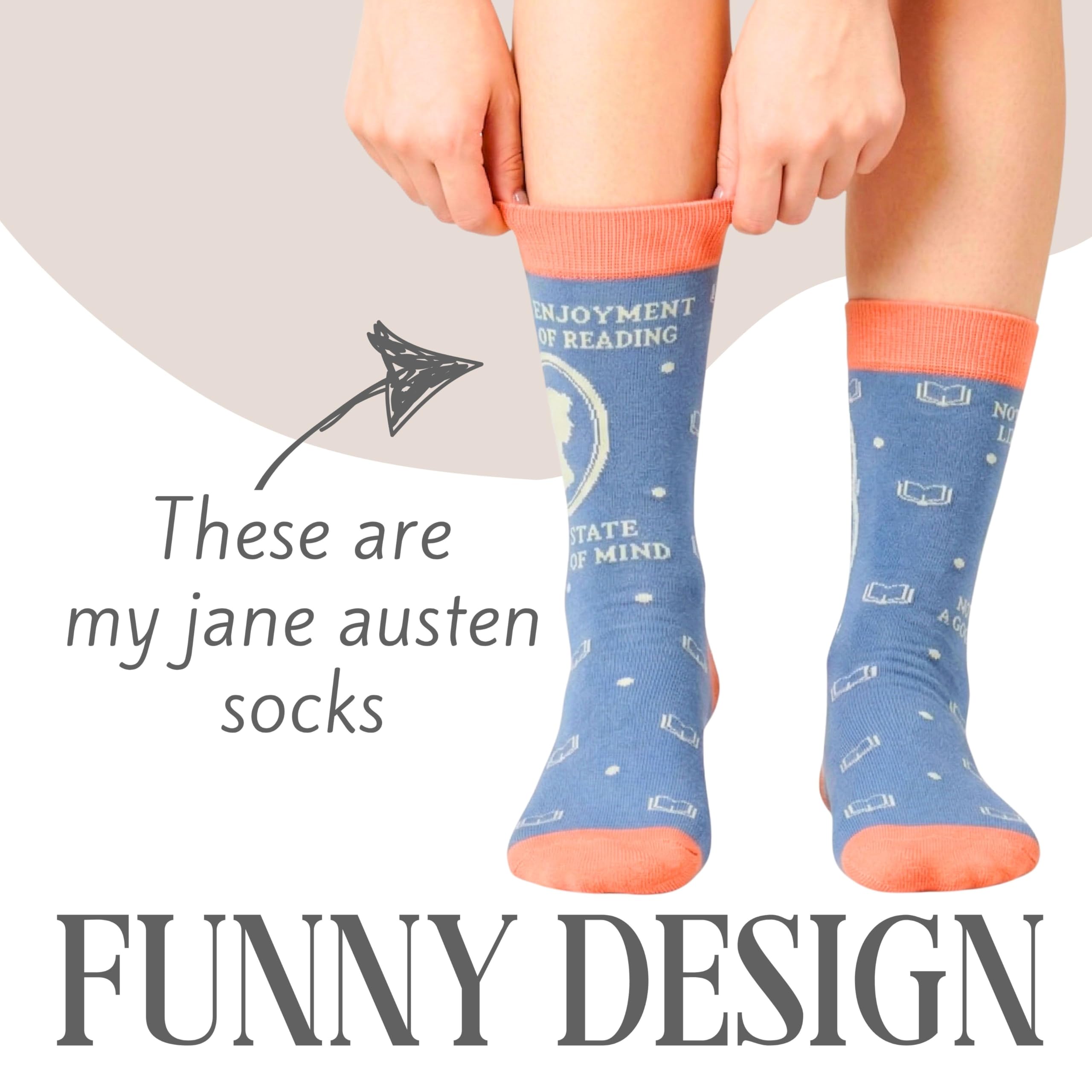 InnoBeta Jane Austen Gifts for Women/Girls, Jane Austen Lover Gifts Socks for Birthday & Christmas, One Size Crew Socks