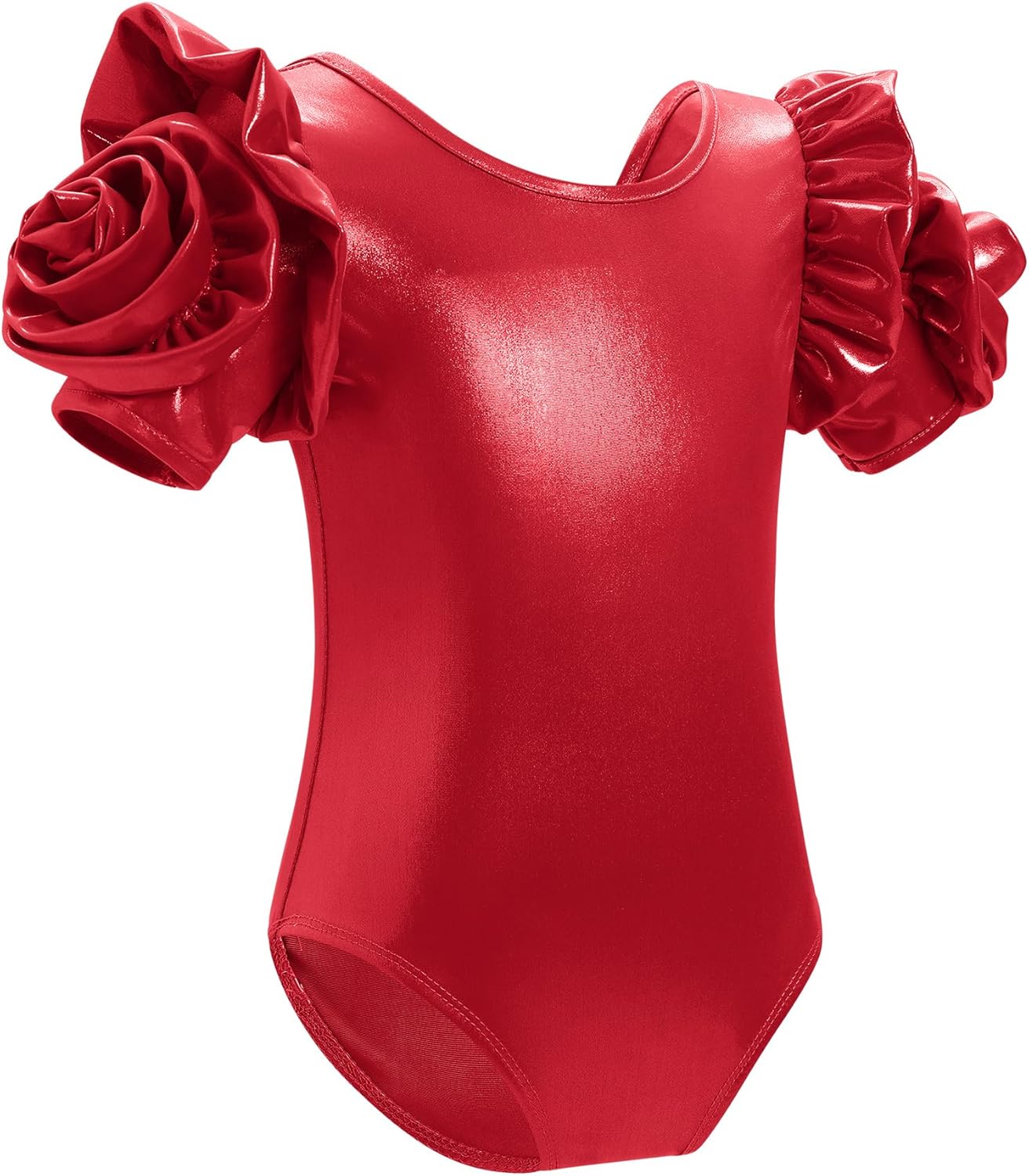 AFAVOM Gymnastic Leotard for Girls Ballet Dance Metallic Leotards 3D Flower Short Sleeve Bodysuit Acrobatic Shiny Jumpsuit