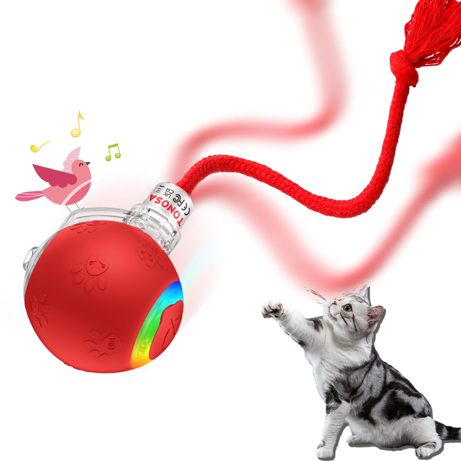 TONOSA Interactive Cat Toys for Bored Indoor Cats - Motion Activated, RGB Lighting, 2 Speed Settings & 3 Modes - for Cats & Kittens!