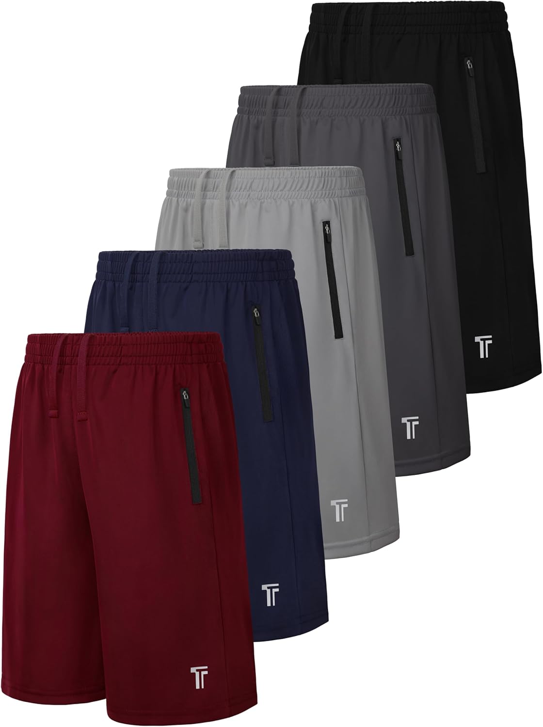 5 Pack Boys Athletic Shorts with Zipper Pockets Basketball Soccer Quick Dry Teen Sport Shorts Elastic Waist
