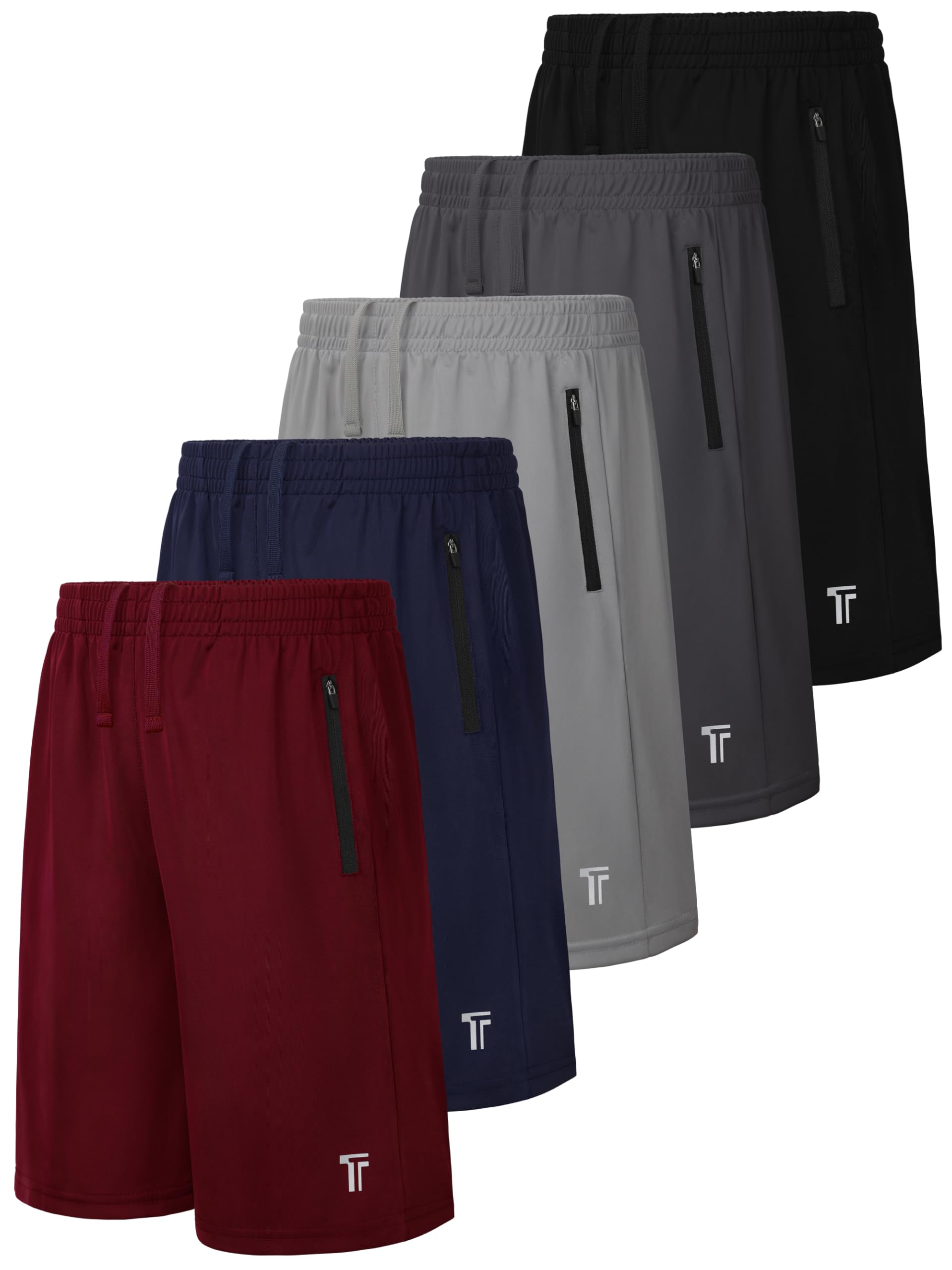 Tuliara 5 Pack Boys Athletic Shorts with Zipper Pockets Basketball Soccer Quick Dry Teen Kids Sport Shorts Elastic Waist — view 7