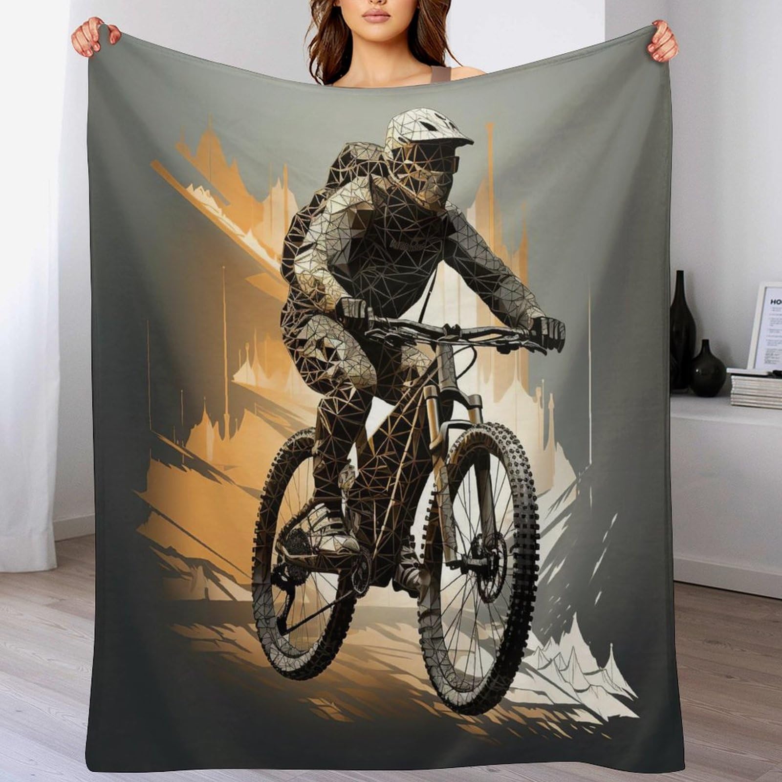 Couverture Polaire Flannel Vélo de Montagne en Tissu Peluche Extra Doux Thermique pour Lit Et Canapé pour Améliorer Le Sommeil Lavable À La Couverture Machine Facile À Manipuler（150×200cm）