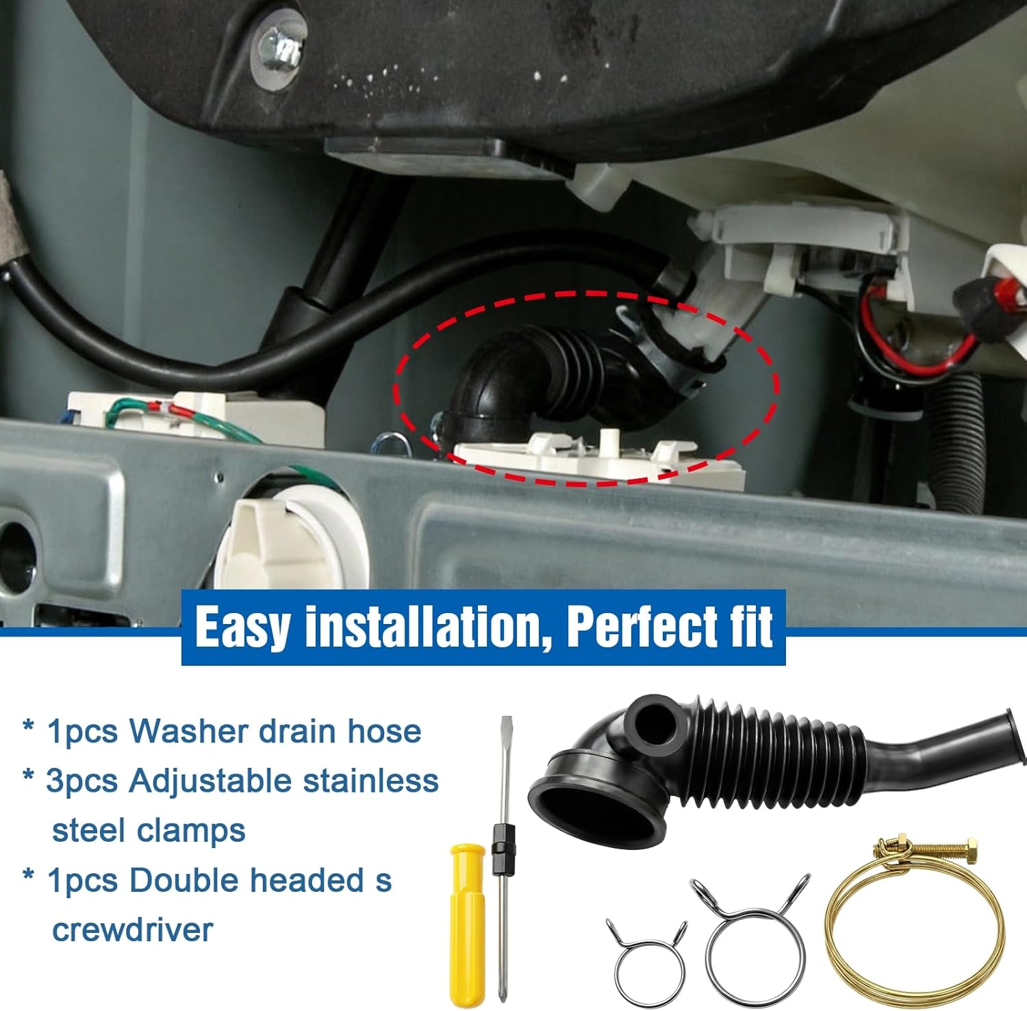DC97-16105B Washer Drain Hose Compatible with Samsung Washing Machine Inside Water Pipe Rubber Spare Parts Replaces DC97-16105A DC67-00465A