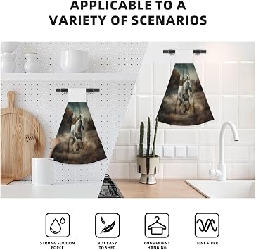Hanging Hand Towel Soft Absorbent Bath Towel Kitchen Dish Towels with Hanging Loop Fast Drying Tie Towels for Bathroom Kitchen Home Decor Horse Running in Field