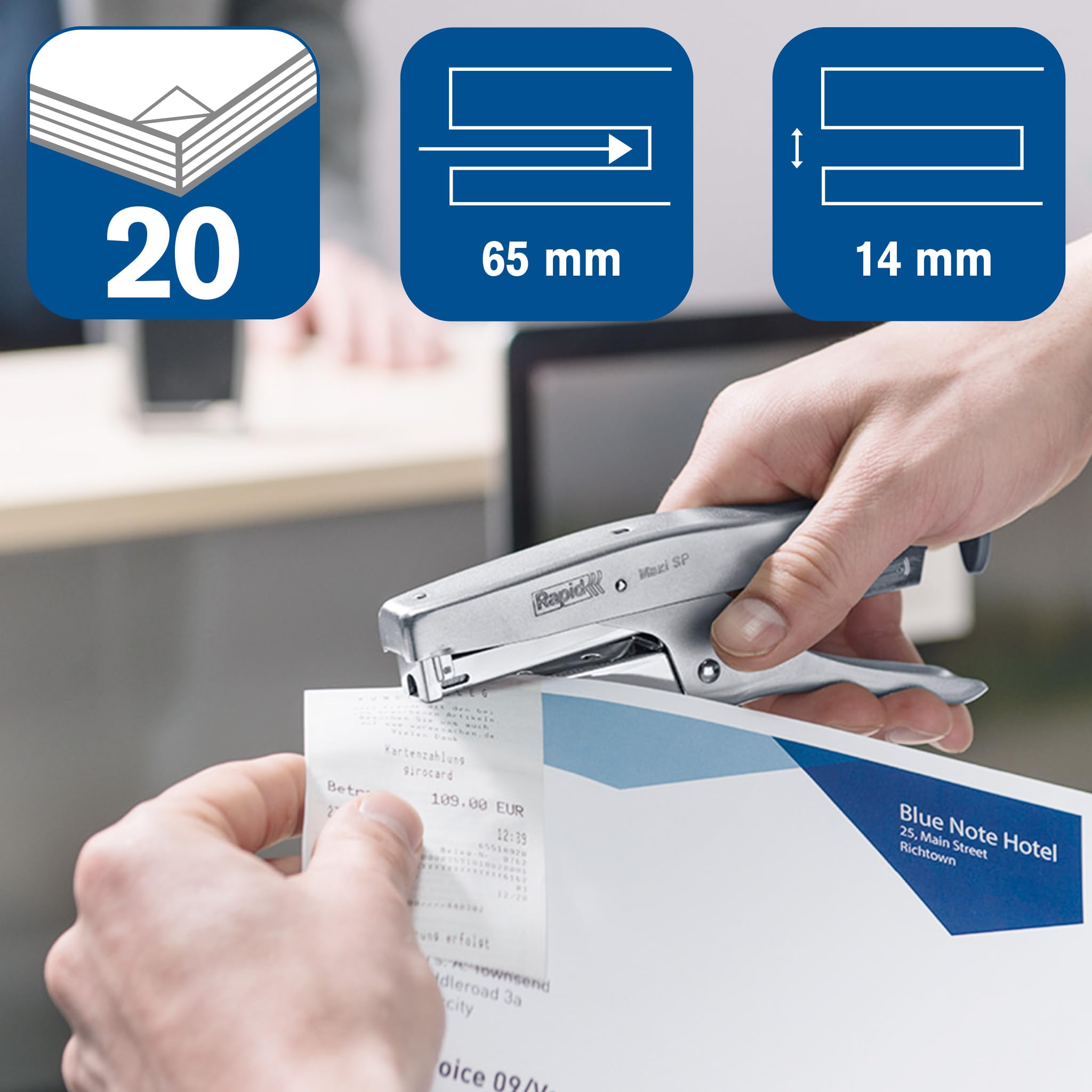 Rapid| Pince agrafeuse Maxi SP| 20 feuilles| Ergonomique| Agrafes SP 19/6| Chrome| 5000890