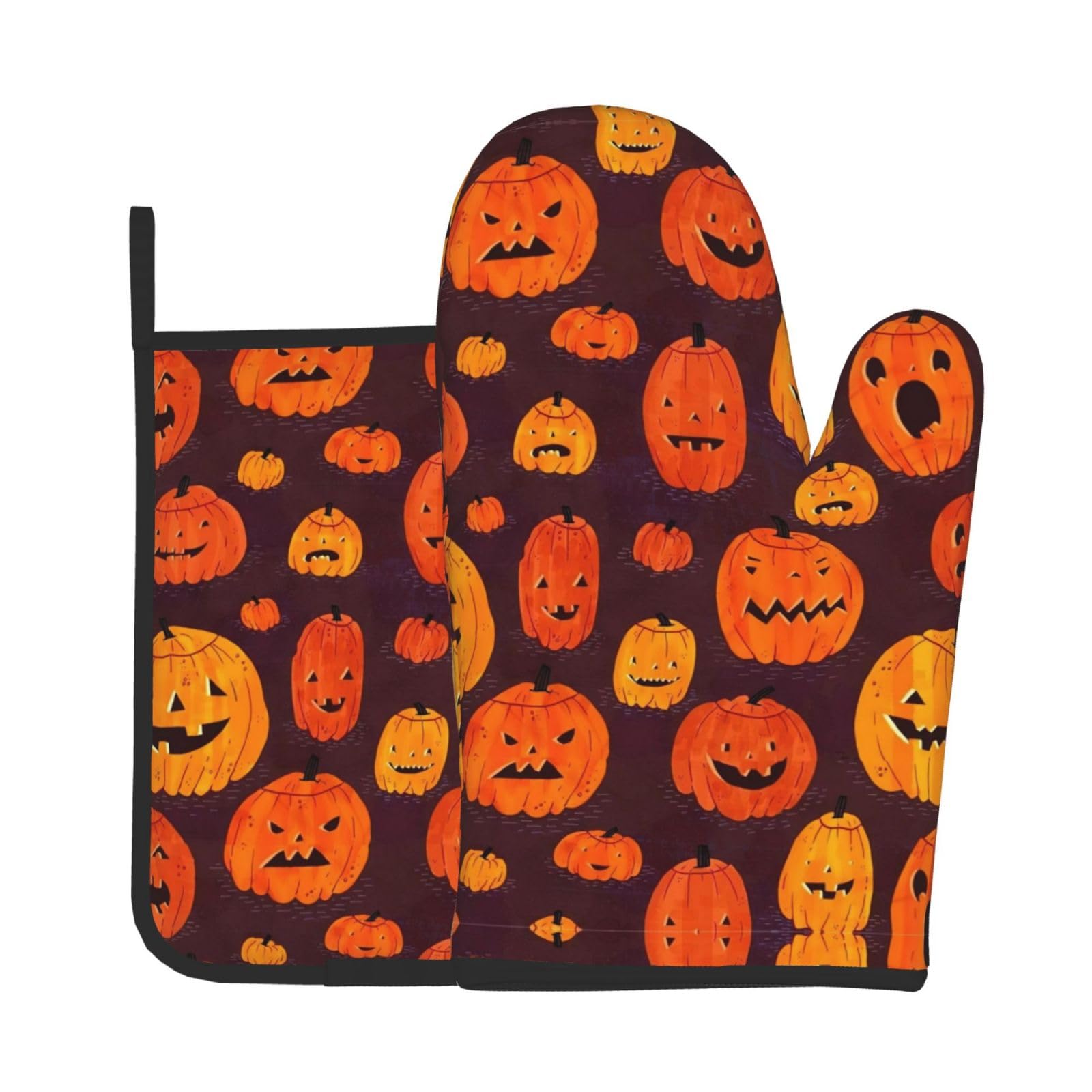 Halloween Pumpkin Kitchen Baking Two-Piece Set,Multipurpose Oven Gloves,Used for Barbecue Kitchen Baking