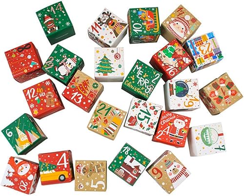 Miniatura 7 de 24 cajas de calendario de Adviento de Navidad, cajas de regalo de cuenta regresiva de Adviento de 24 días, cajas de números de cartón de Navidad