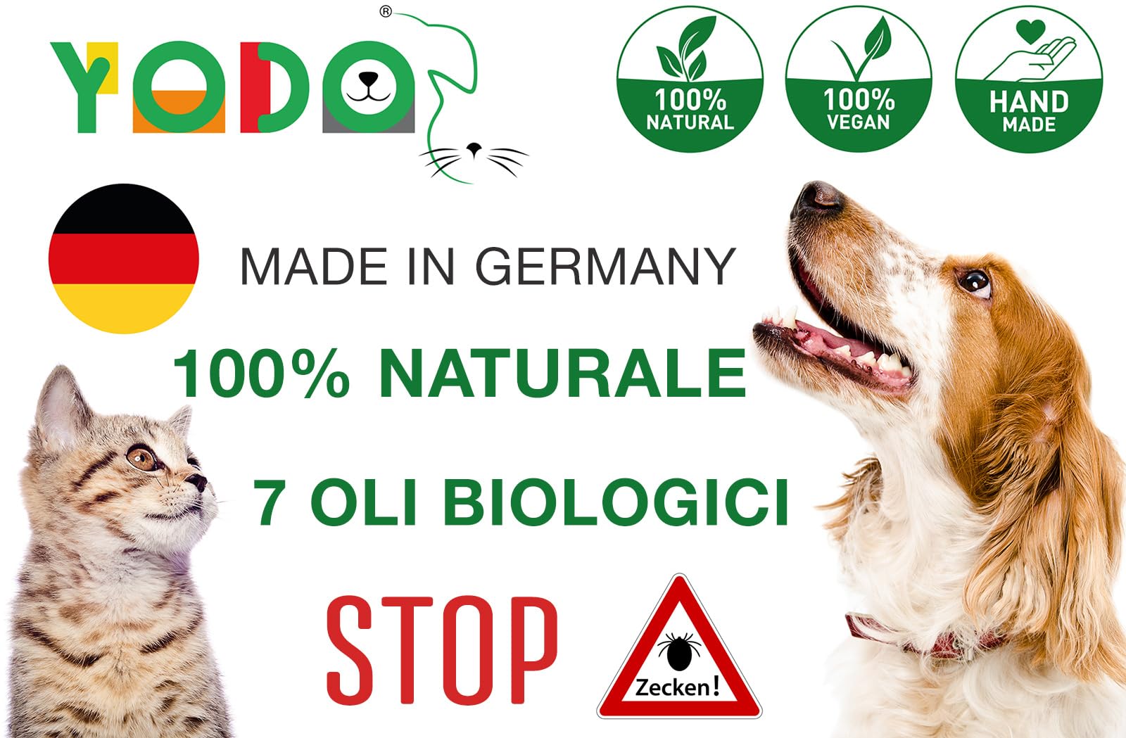 YODO’s Zeckenschreck, Protezione dalle zecche 100% naturale, olio per cani e gatti per respingere le zecche, 7 oli biologici di alta qualità, flacone con pipetta da 500 gocce da 20 ml, Eucalipto
