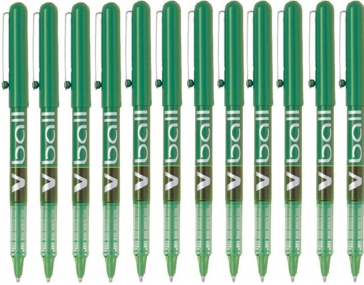 Pilot V-BALL - Penna A Sfera Con Punta Metallica, Inchiostro Liquido, Tratto 0,7 Mm, Colore: Verde (Confezione Da 12)-image