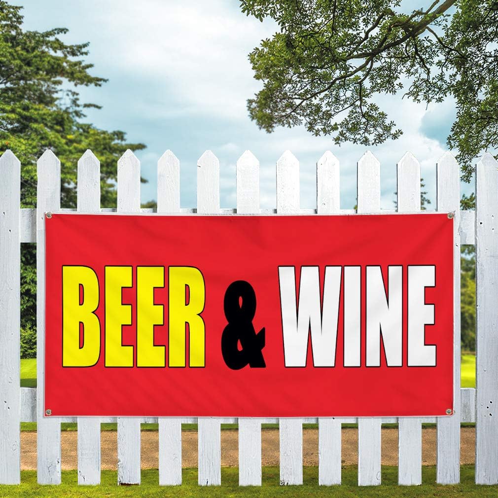 Vinyl Banner Multiple Sizes Beer & Wine Food Fair Promotion Business Restaurant & Food Outdoor Weatherproof Industrial Yard Signs Red 4 Grommets 16x40Inches