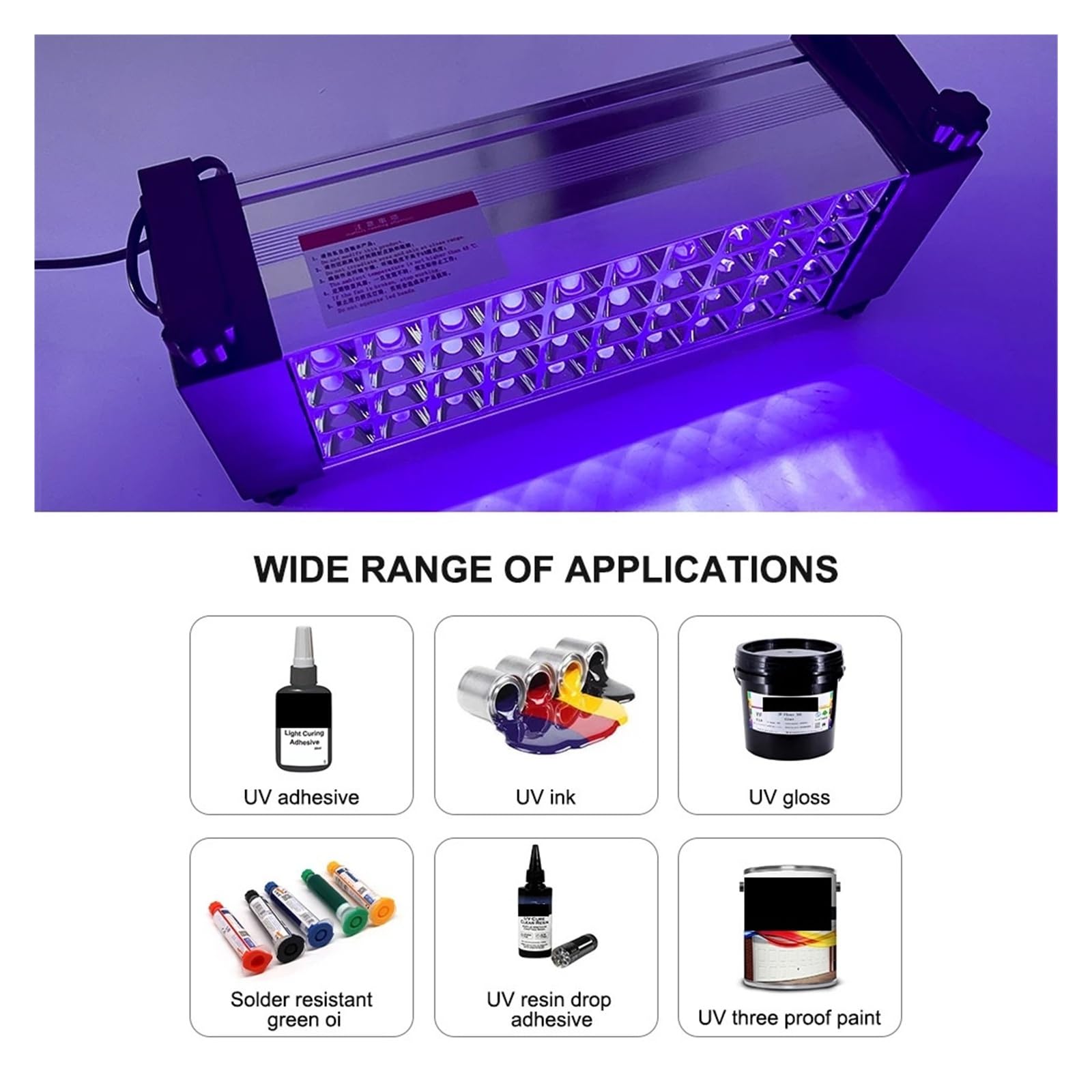 Lampada di polimerizzazione UV portatile da 600 W e 405 NM con 40 perle di inchiostro, vernice, adesivo, serigrafia, olio, scheda PCB, asciugatura rapida Polimerizzazione rapida per lavori fai da te(S