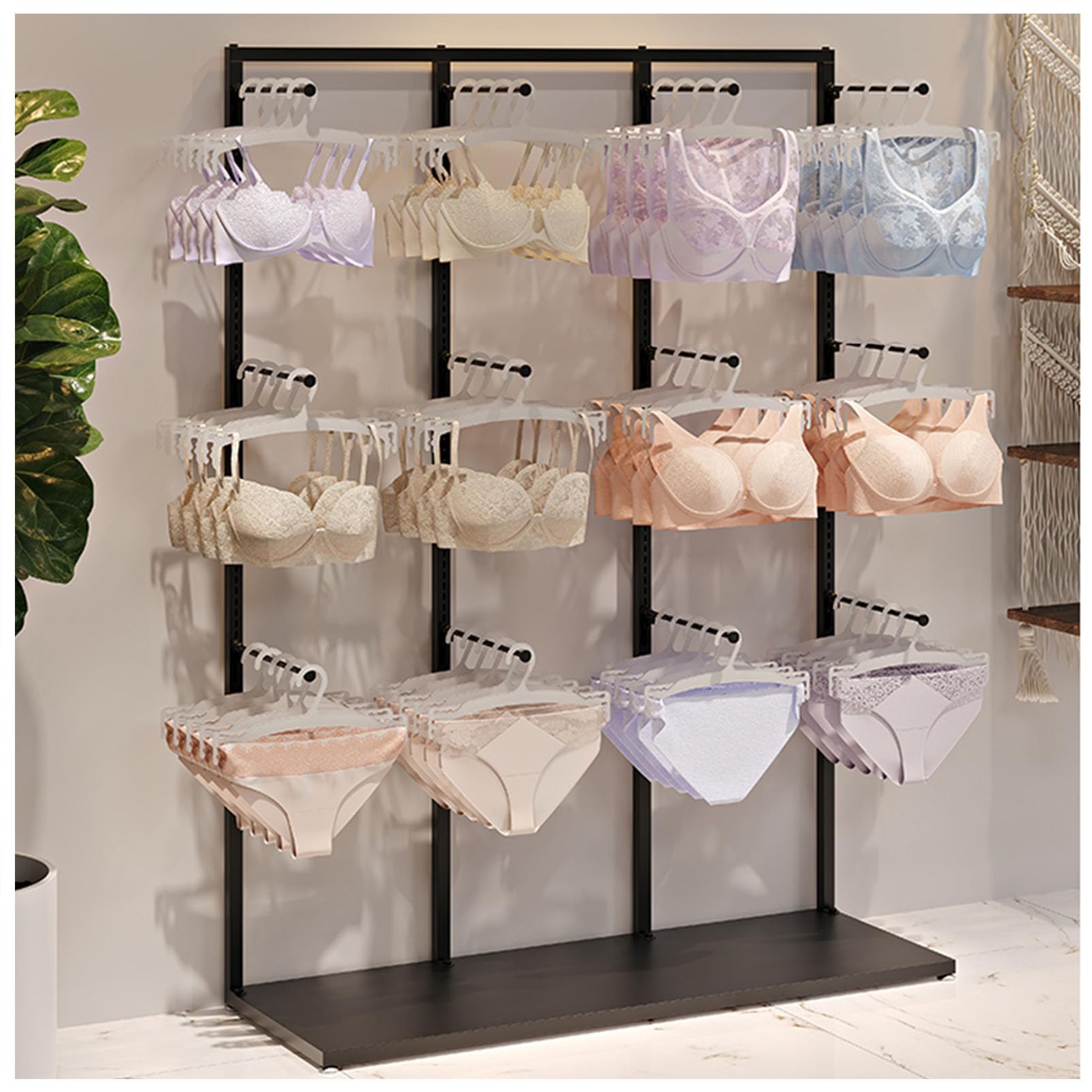 DETMOL Clothes racks, lingerie display stands for clothing stores, boutiques, retail outlets, underwear racks with handbag holders, briefs, bras, gloves, socks, swimwear, beachwear hangers, commerc