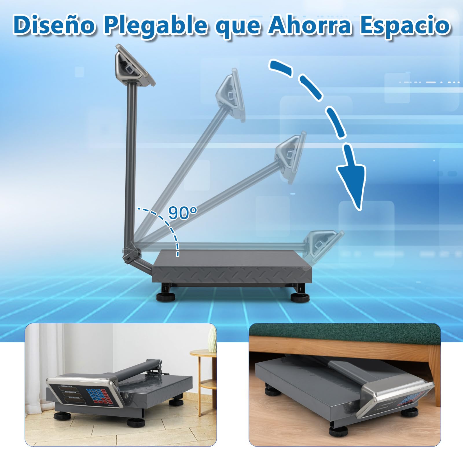 COSTWAY Báscula Digital Informática de 300 kg, Báscula de Plataforma de Suelo Multifuncional con Calculadora de Precio, Pantalla LED Transparente, Fuente de Alimentación Ac/Dc (Plata)