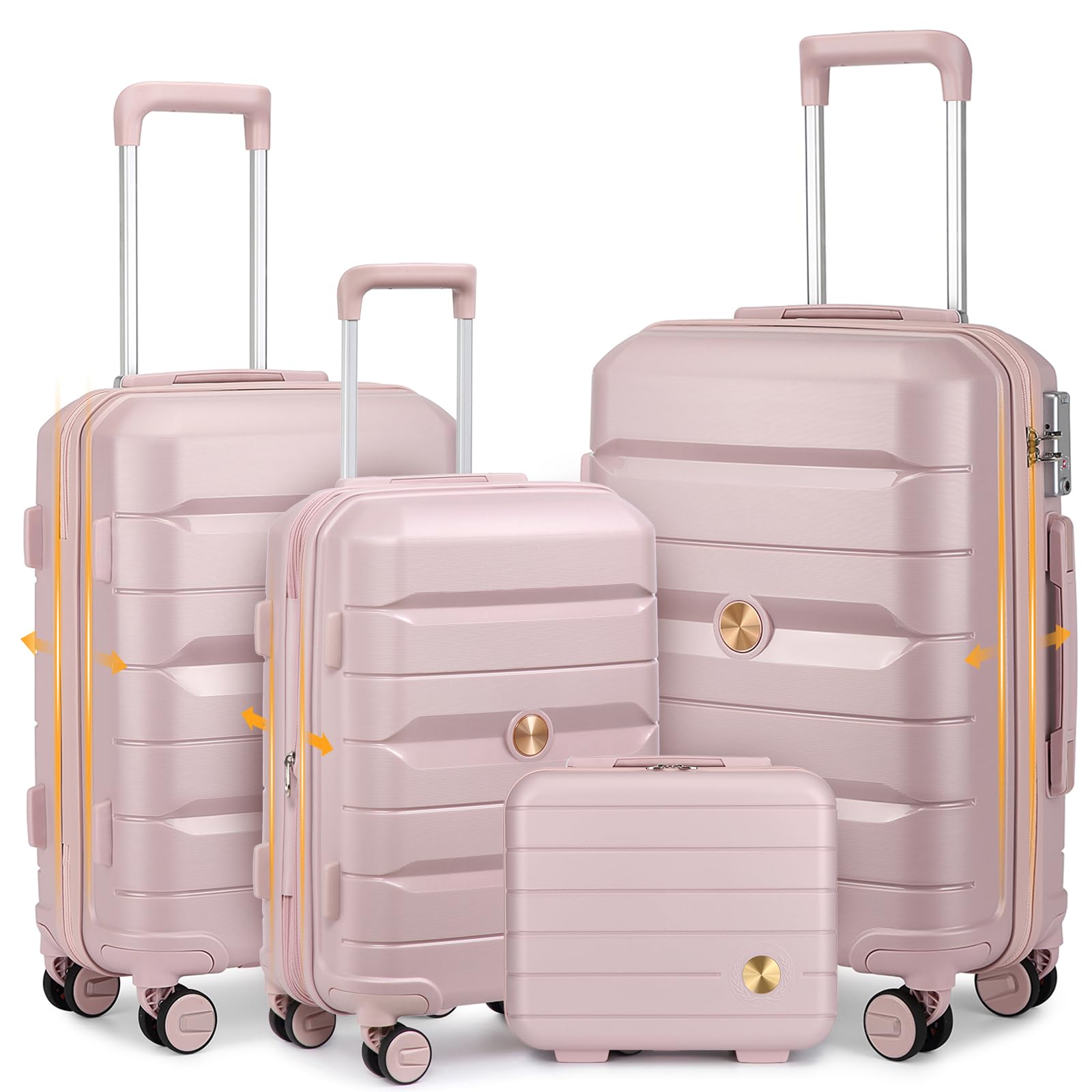 Sea choice Set di Valigie Rigide 4 Pezzi PP Espandibili Grande Trolleyset | Beauty Case,Ultra Leggera Set Trolley da Viaggio,Chiusura TSA,4 Doppie Ruote,100% Polipropilene,Piccola + Media + Grande