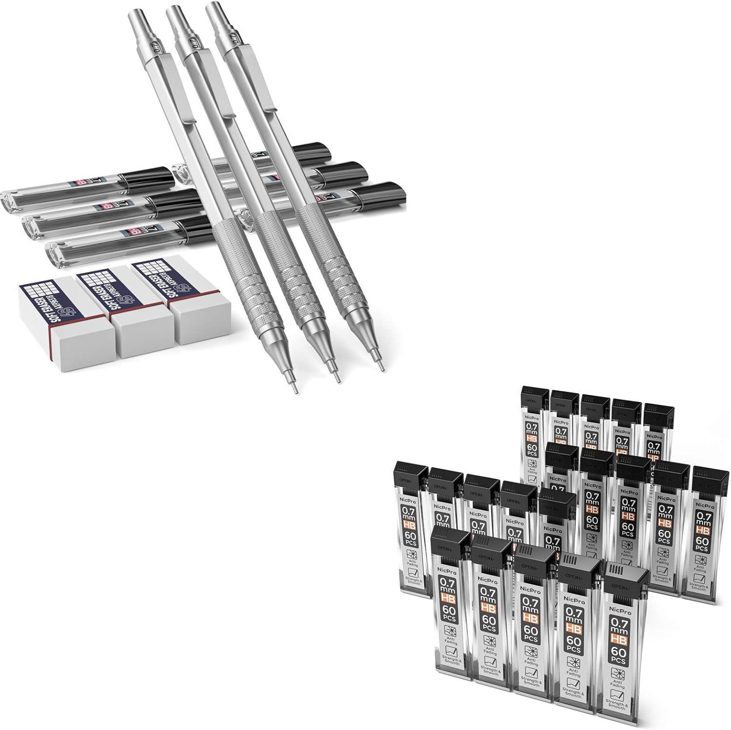 Nicpro 0.7 mm Mechanical Pencil Set Bundle 1200 PCS 0.7 mm Lead Refill