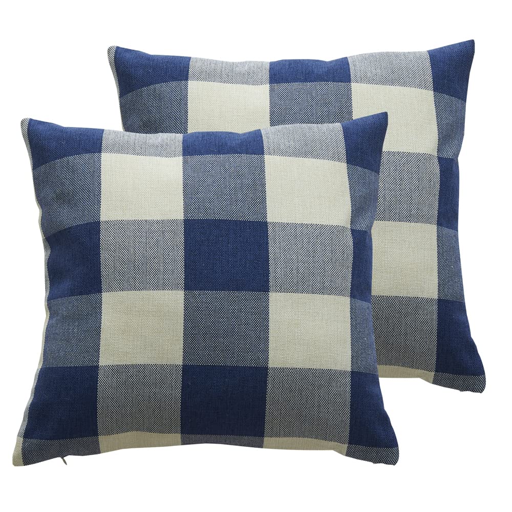 Federe Decorative 60x60 Cm Per Cuscini – Stile Farmhouse Quadri Di Buffalo Blu Navy E Bianco, 2 Pezzi