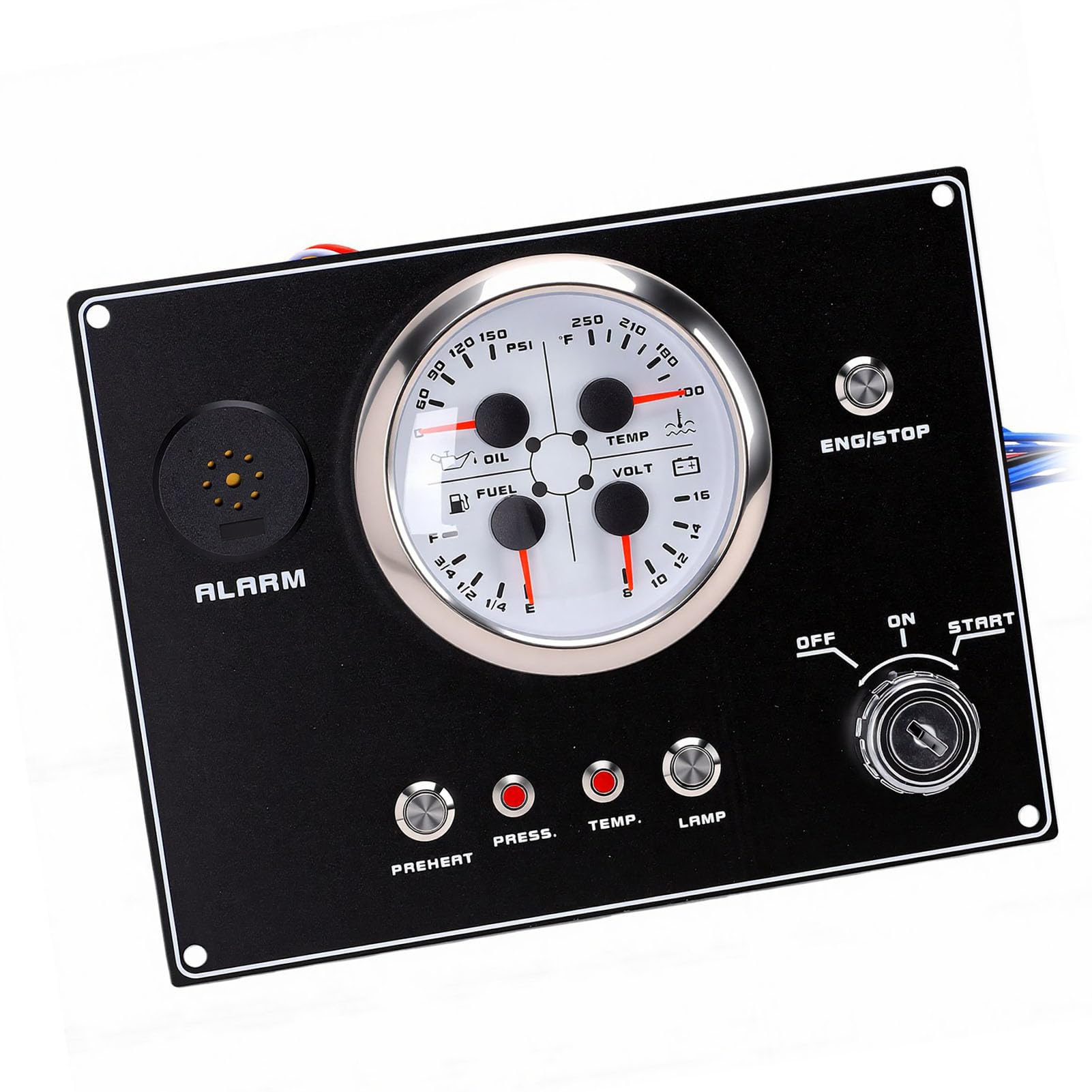 Zerodis Panel Wskaźników łodzi 12 V Wodoodporny Zestaw Wskaźników Morskich 4 w 1 Paliwo od 0 do 190 Omów od 0 do 150 PSI Woltomierz Temperatury od 100 240 F łodzi, Jachtów i Pojazdów Kempingowych