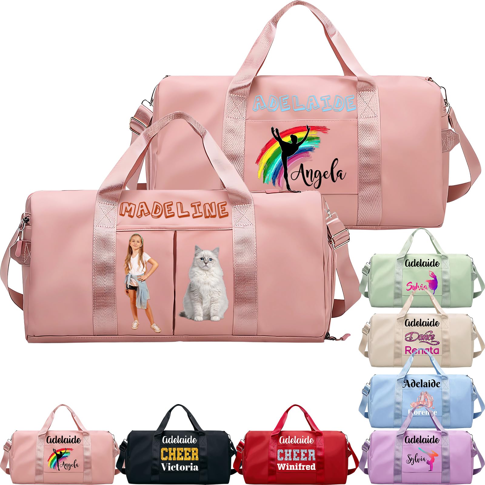 Personalized Duffle Bag Custom Dance Bag with Name Text Travel Bags Customized Printed Photo Picture Gym Bag for Cheerleading Dance Gymnastics Ballet