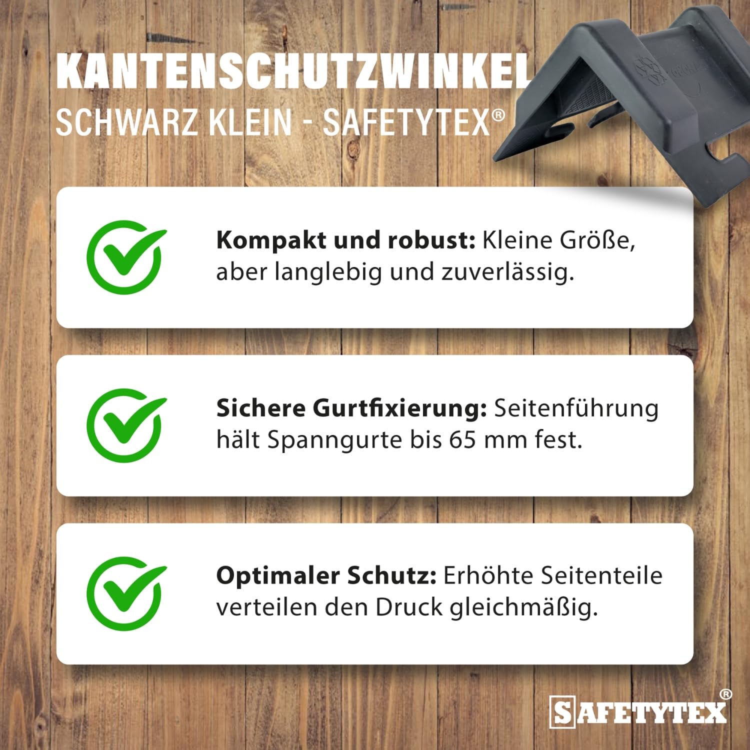 Safetytex Kantenschutzwinkel aus Kunststoff - Stabiler Schutz für Ihre Ware - Für Spanngurte bis 65 mm - 100 x 100 x 130 mm - Gurtfixierung durch Seitenführung - Druckpunktverlagerung (50 Stück)
