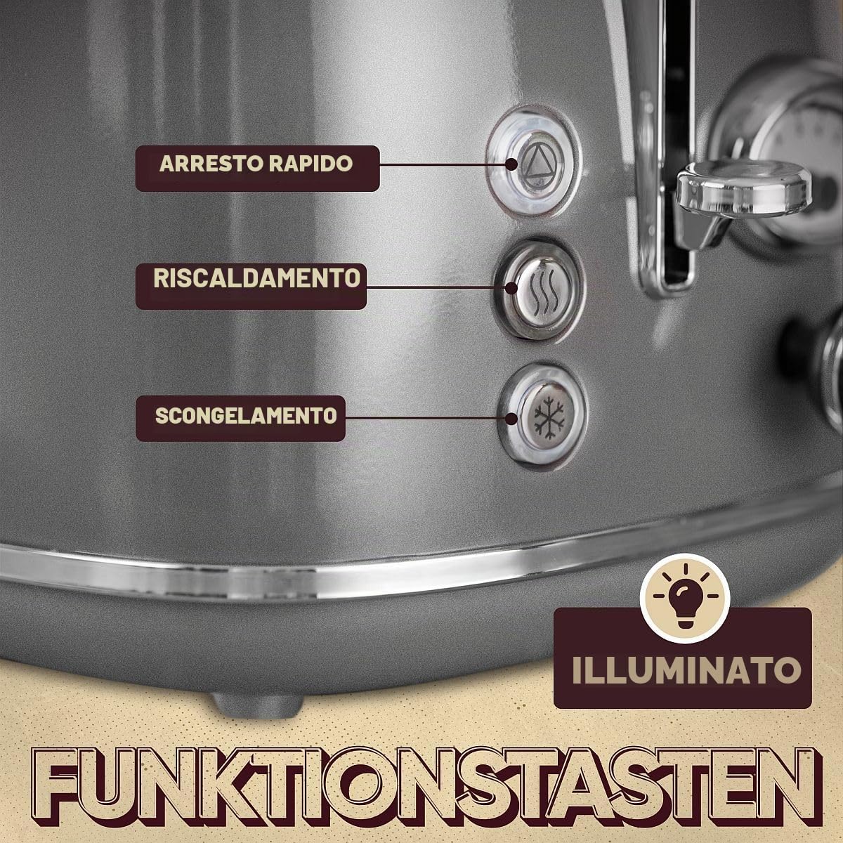 ProfiCook Tostapane Vintage a 2 Fette - Design Elegante Con Ampia Fessura e Cassa in Metallo Massiccio - Retrò Con Portapane - PC TA 1193 Antracite