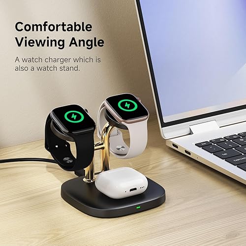 Miniatura 4 de Cargador dual de reloj con carga rápida para Apple Watch, SwanScout 704A, estación de carga inalámbrica 3 en 1 para Apple Watch Ultra 31110, base de