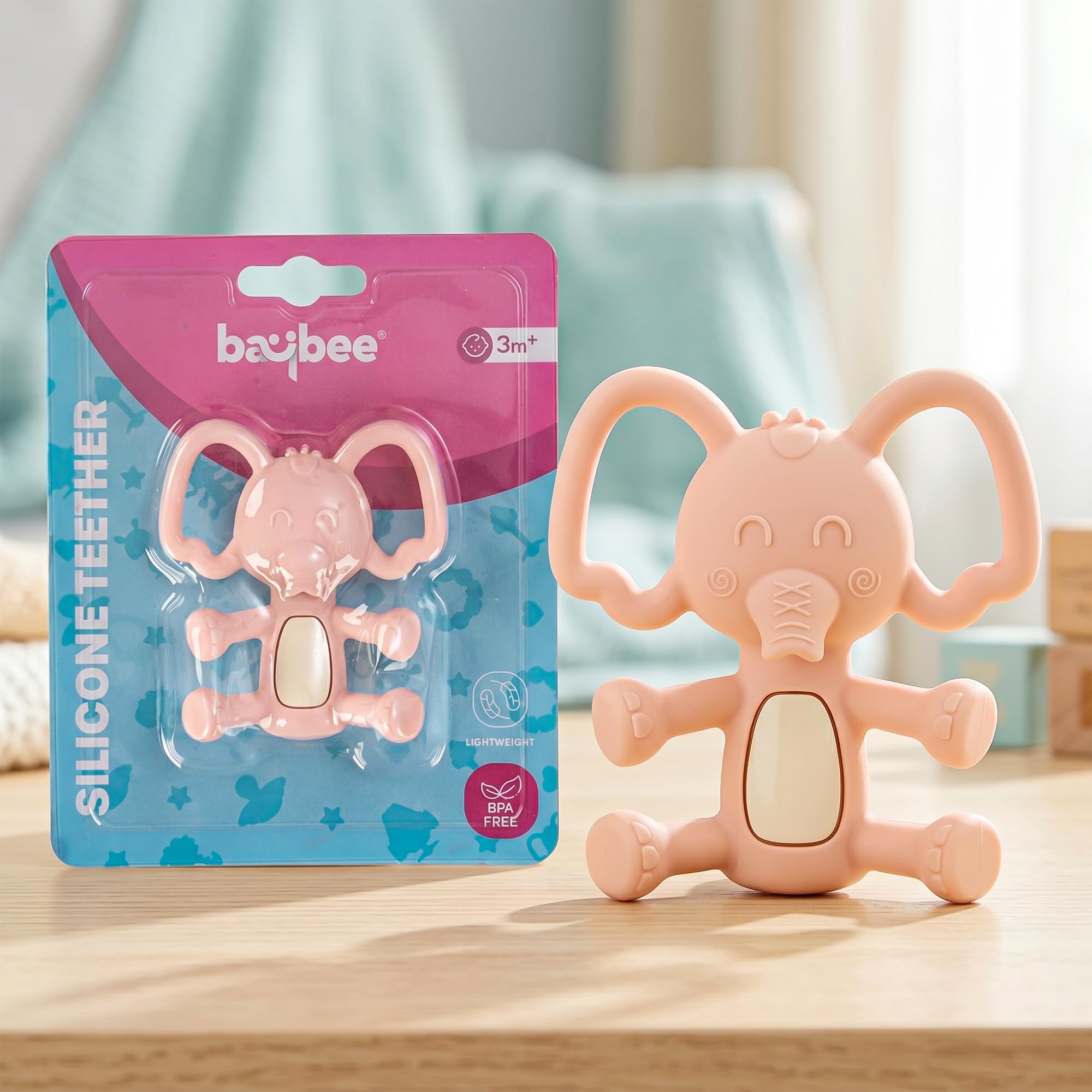 Baybee Silicone Baby Teether for Teething Gums, Manhattan Teething Rattle Toy with Loops Ring, 100% Food Grade Silicone & BPA Free Teether Toy for Babies, Chew Teether for 6 to 12 Months (Pink)-image-32