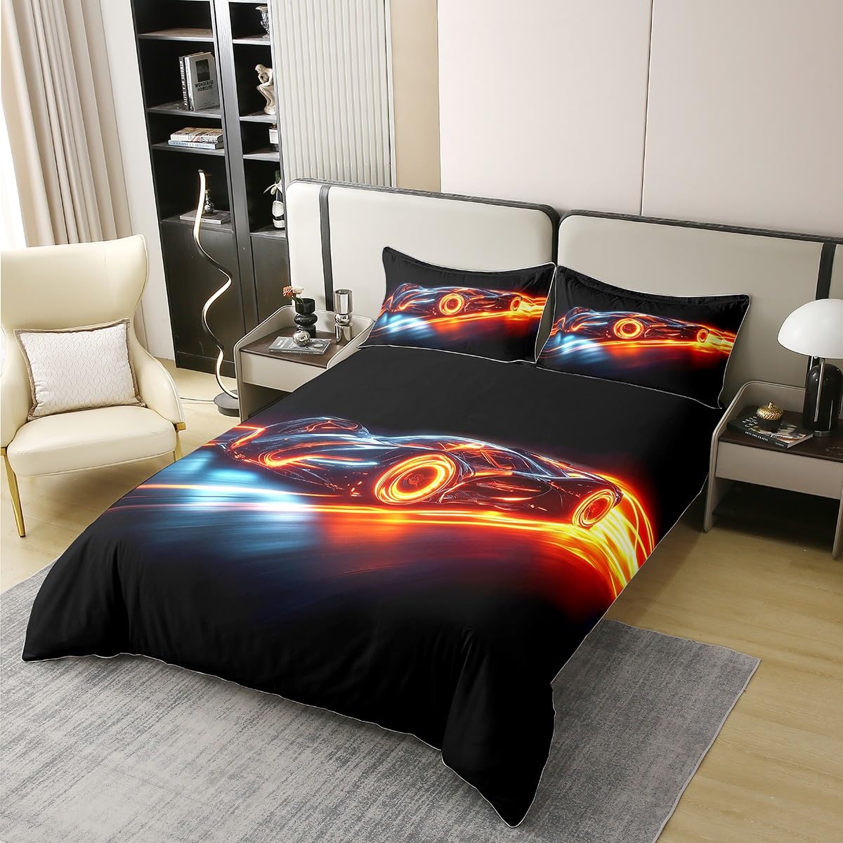 Homewish 100% bawełna poszewka na kołdrę dla malucha samochodu wyścigowego pojedyncza dla chłopca, wyścigów wyścigowych Carro, poszewka na kołdrę dla chłopców, dziewcząt, dzieci, futurystyczny zestaw