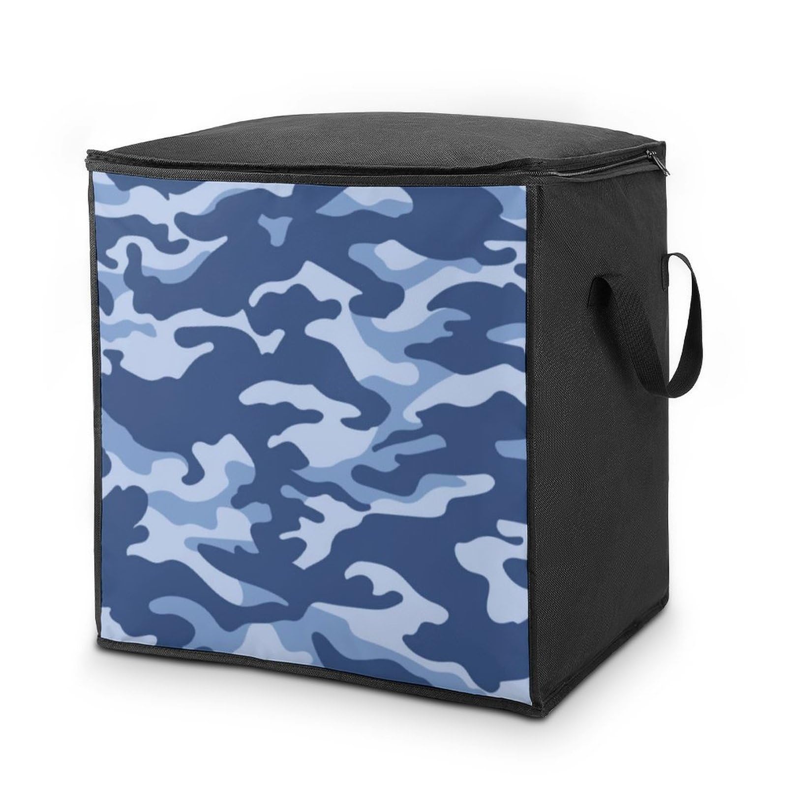 Wlntrophic 70L Storage Bags, Blue Camouflage Storage Box with Lid Zipper And Handles, Clothes Bags for Quilt, Blankets, Bedding