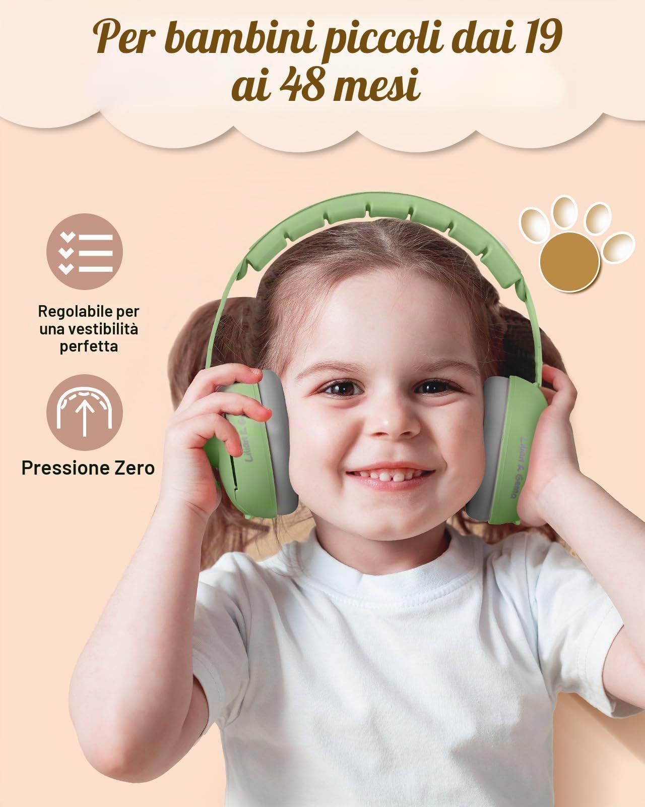 Lilian&Gema Casco Anti Rumore 2 in 1, Confortevole e Regolabile per Bambini fino a 48 Mesi, Ideale per Sonno e Attività