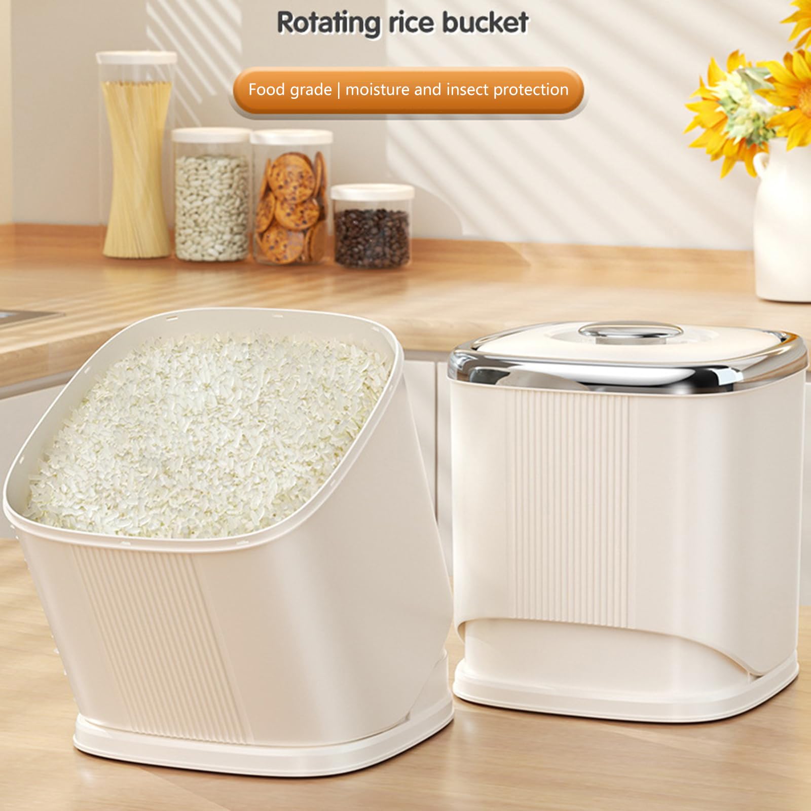 HLTYGWX Secchio per Riso a Prova di Pratico Dispenser per Cereali sigillato con misurino per l'organizzazione della Cucina Domestica (Modello galvanico)