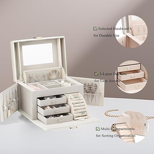 Miniatura 3 de vlando joyero organizador clásico de piel sintética con espejo y con llave