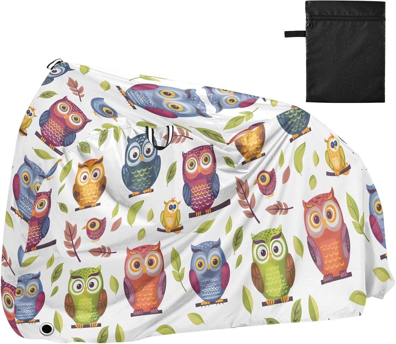 ALAZA Cartoon Owl Leaves Bike Cover Waterproof Outdoor Ebike Bicycle Covers Tarp Protection for 1/2 Bikes, Sun UV Dust Wind Proof
