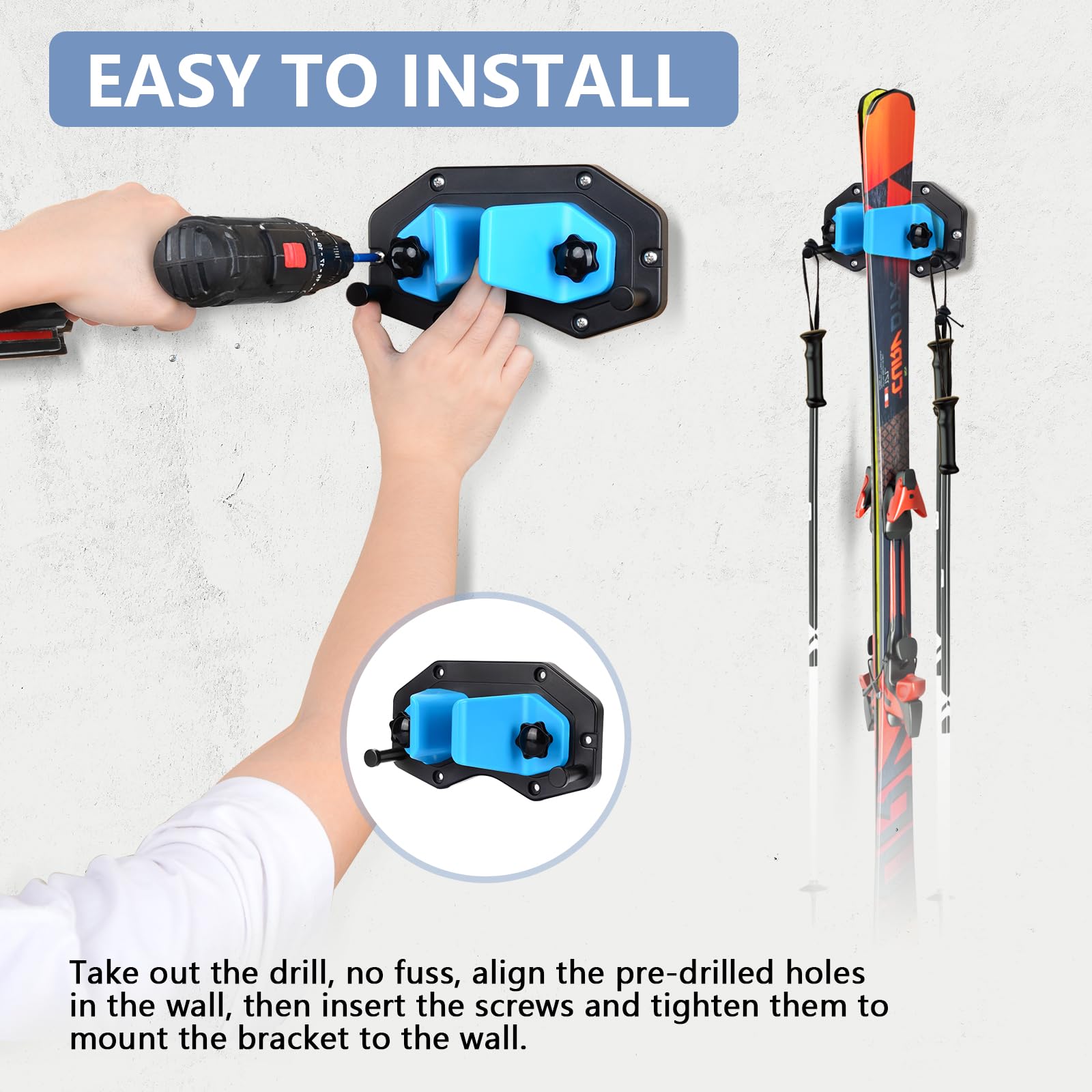 Hikeen Snowboard Wall Mount, Ski Wall Mount, Ski Snowboard Storage Rack for Garage Wall Fits Any Ski Display, Ski Holders Organizer Space-Saving Design