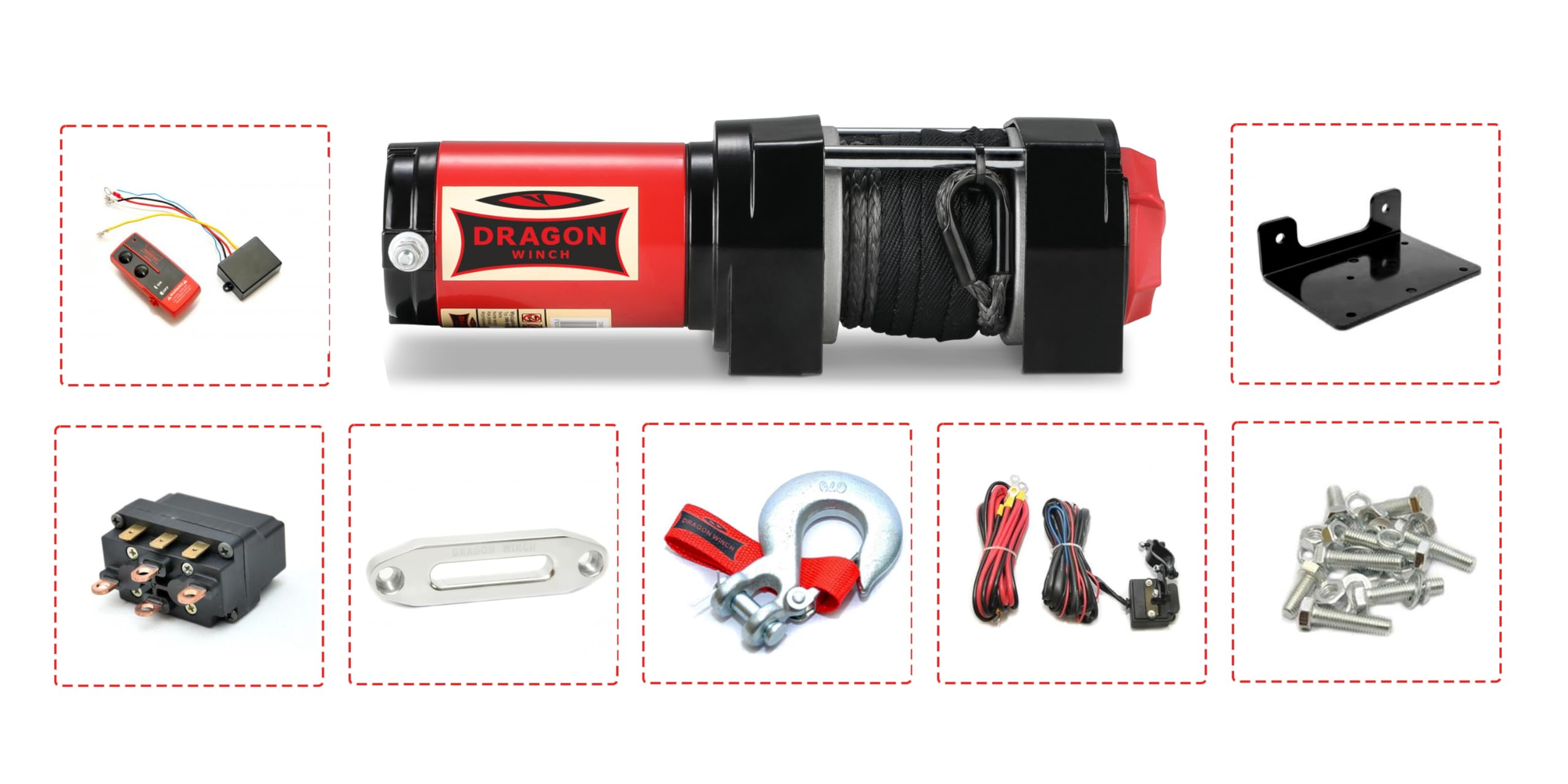 Verricello Elettrico 12V 4000 lbs / 1814 kg DRAGON WINCH Maverick Serie – Argano Elettrico potente 1,6 CV, Cavo in Sintetico 15m per Quad, ATV, UTV, Aratri | Telecomando Senza Fili e Accessori Inclusi