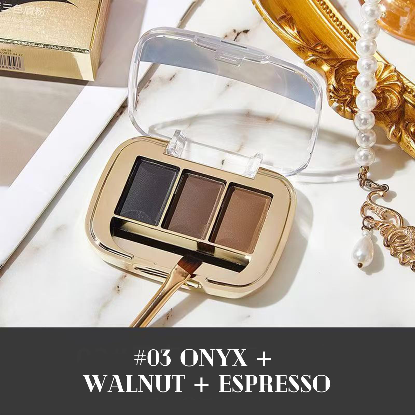 Three-Shade Eyebrow Powder Palette, 3-Color Defining & Filling Kit With Dual-Ended Brush In Light - Image 3